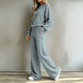 thumbnail image 4 of YHCY Womens 2 Piece Ribbed Knit Outfit Long Sleeve Crew Neck Tunic Sweatshirt Basic Straight Wide Leg Sweatpant Lounge Trendy Suits Oversized Dressy Sets Travel Vacation Sweatsuit Light Blue M, 4 of 7