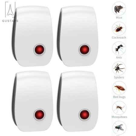 Gustave 4 Pcs Non-Toxic Pest Control Ultrasonic Pest Reject Electronic Plug in Home Indoor Mosquito Killer Mice, Spiders, Ants, Roaches