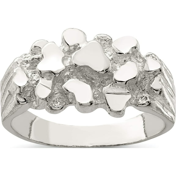 Sterling Silver Men's Nugget Ring (Size 10) Made In United States qr129-10