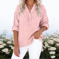 thumbnail image 5 of ClodeEU Women's V Neck Long Sleeve Button Shirt ,Solid Color Casual Loose Blouse Pink,Womens Plus XL, 5 of 8