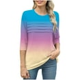 thumbnail image 4 of JURANMO 3/4 Length Sleeve Womens Tops Summer Round Neck Tunic Tops Dressy Casual Pleated Shirts Fashion Gradient Print Blouse Prime Big Sale Days Blue S, 4 of 7
