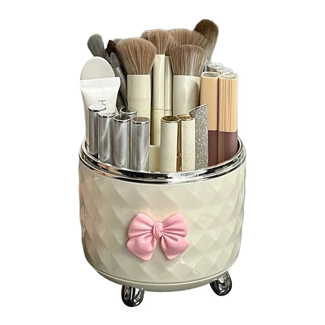 Makeup Brush Storage Box with Rotating Grid Design Large Capacity Cosmetic Storage Bin for Bedroom And Bathroom