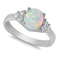 CHOOSE YOUR COLOR Elegant White Simulated Opal Love Promise Ring .925 Sterling Silver CZ Female Size 5