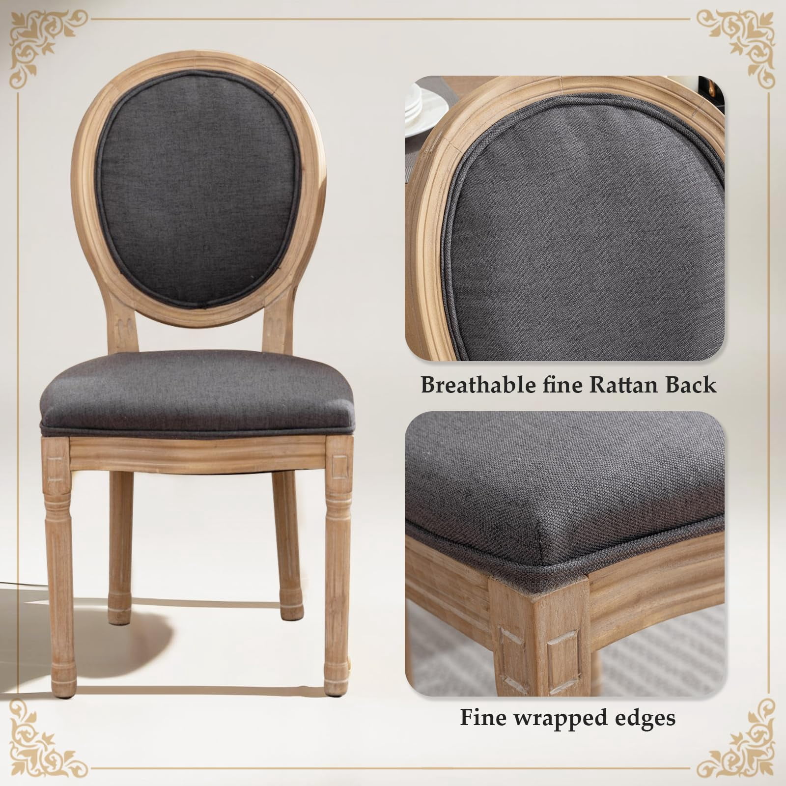 Dining Chairs Set of 2, Vintage Dining Chair with Round Back, Farmhouse Country Dining Chair for Kitchen, Bedroom, Hall