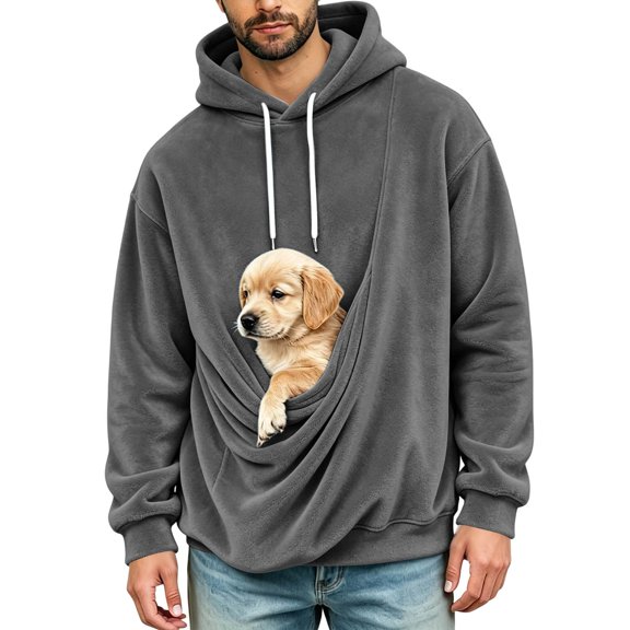 OGLCCG Pet Pouch Hoodie for Men with Kangaroo Pocket Cat Dog Fleece Sweatshirt Puppy Kitten Holder Carrier Pullover Top,XXL