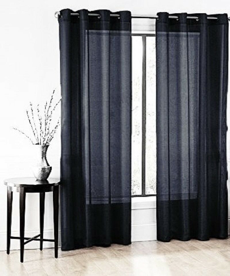 Set Ruby Black Solid Sheer Panels Faux Silk with Grommets Window