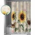 thumbnail image 4 of Vintage Sunflowers Shower Curtain, 36" x 72", Country Floral Pastoral Letter Background Waterproof Bathroom Curtain Washable Shower Curtain Set with 12 Hooks, 4 of 6