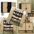 thumbnail image 1 of Storage Cabinet With 2 Shees And Rattan Doors Sideboard Buffet Cabinet With Storage Accent Cabinet Natural+ Black, 1 of 4