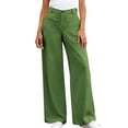thumbnail image 6 of ClodeEU Women's High Waisted Draped Straight Wide Leg Dress Pants with Pockets ,Solid Color Casual Office Trousers Green,Women's Plus M, 6 of 9