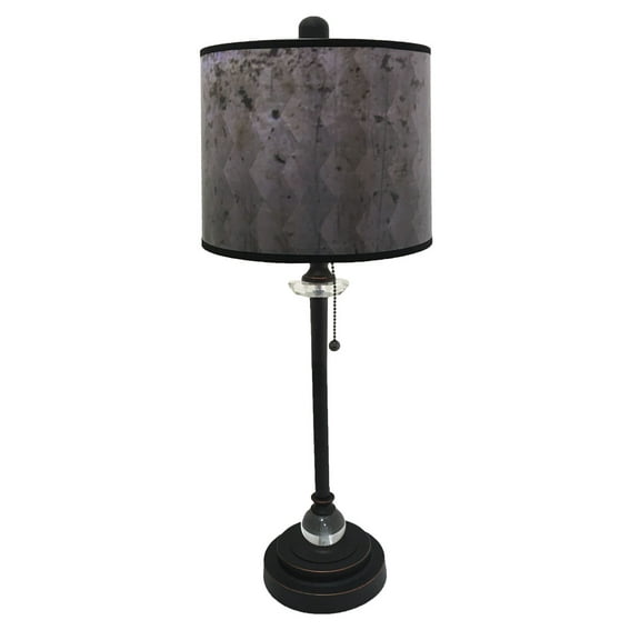 Royal Designs 28" Crystal and Oil Rub Bronze Buffet Lamp with Black Snakeskin Diamond Design Hard Back Lamp Shade