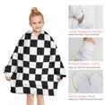 thumbnail image 6 of Black and White Checkered Pattern Blanket Hoodies for Kids 6-13YR Oversize Wearable Blanket Hoodies for Boys Girls Teens, 6 of 7