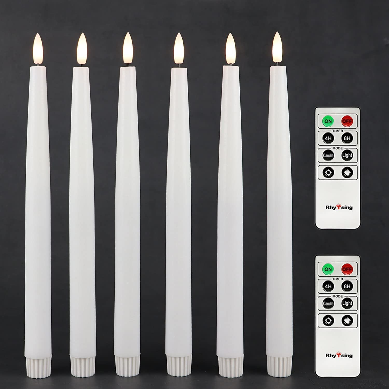 Rhytsing 11.4" 6Pcs White Flameless Taper Candles with Timer 2 Remotes