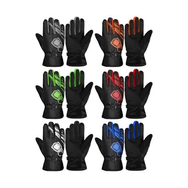wonima44 6 Pairs Kids Winter Gloves Waterproof Ski Gloves Snow Warm Full Finger Snowboard Unisex Gloves for Cold Weather Boys Girls