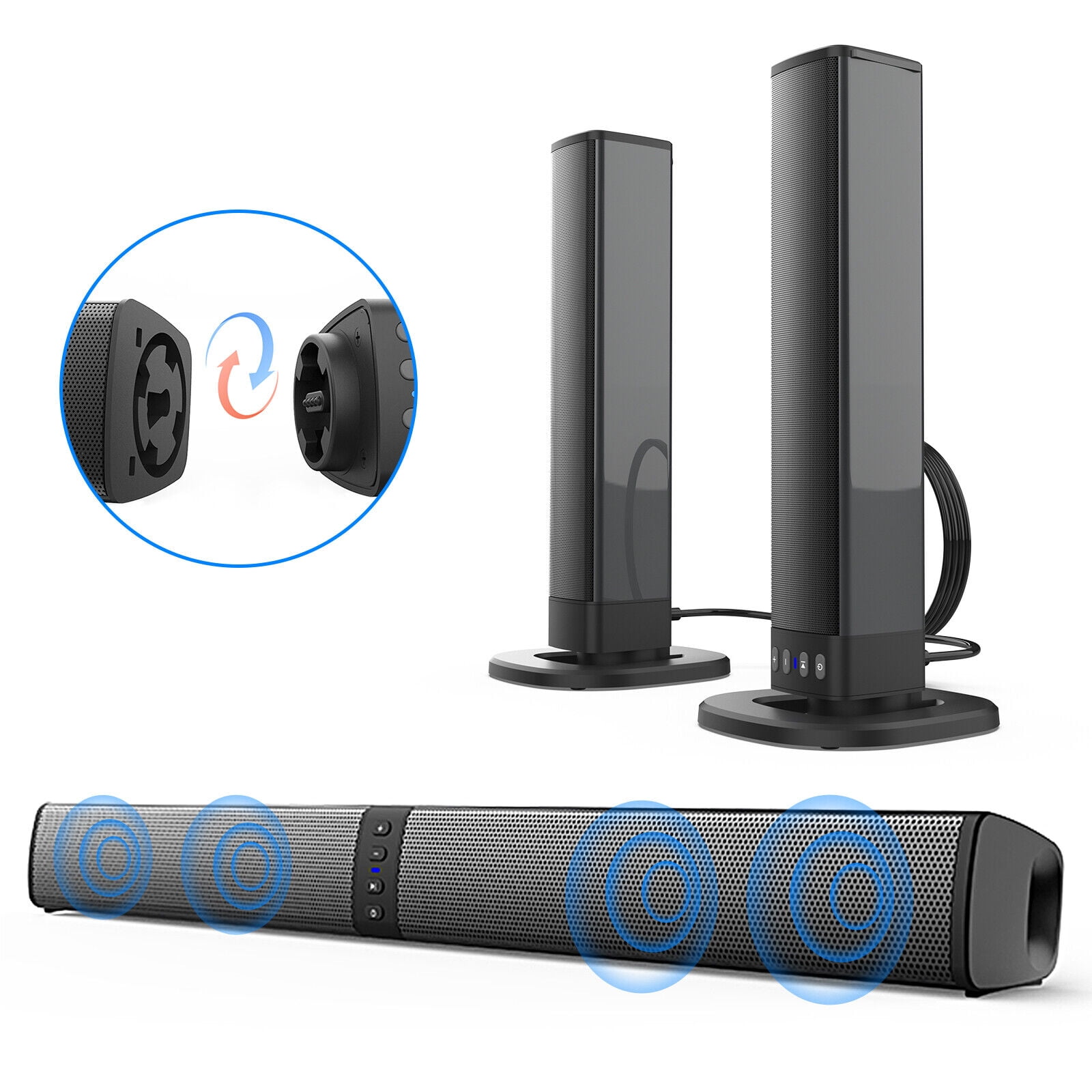 Sound Bars for TV Speakers Soundbar with 4 Builtin Subwoofers, Wired