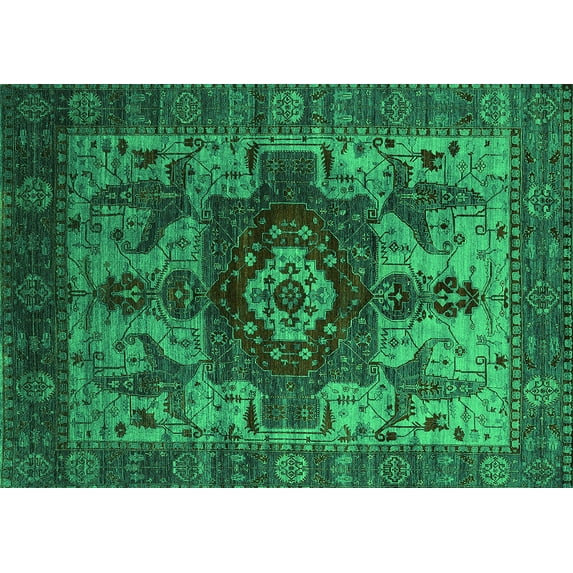 Ahgly Company Indoor Rectangle Oriental Green Industrial Area Rugs, 2' x 5'