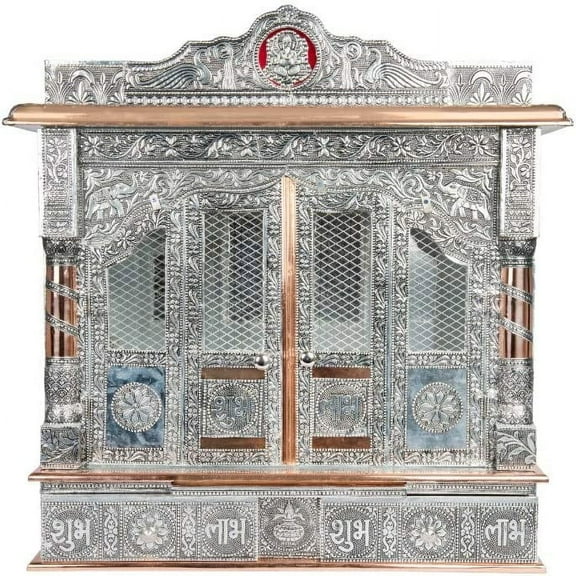 Puja Mandir - Wooden Pooja Temple 25" Oxidized Mandir with Doors - Fully Assembled
