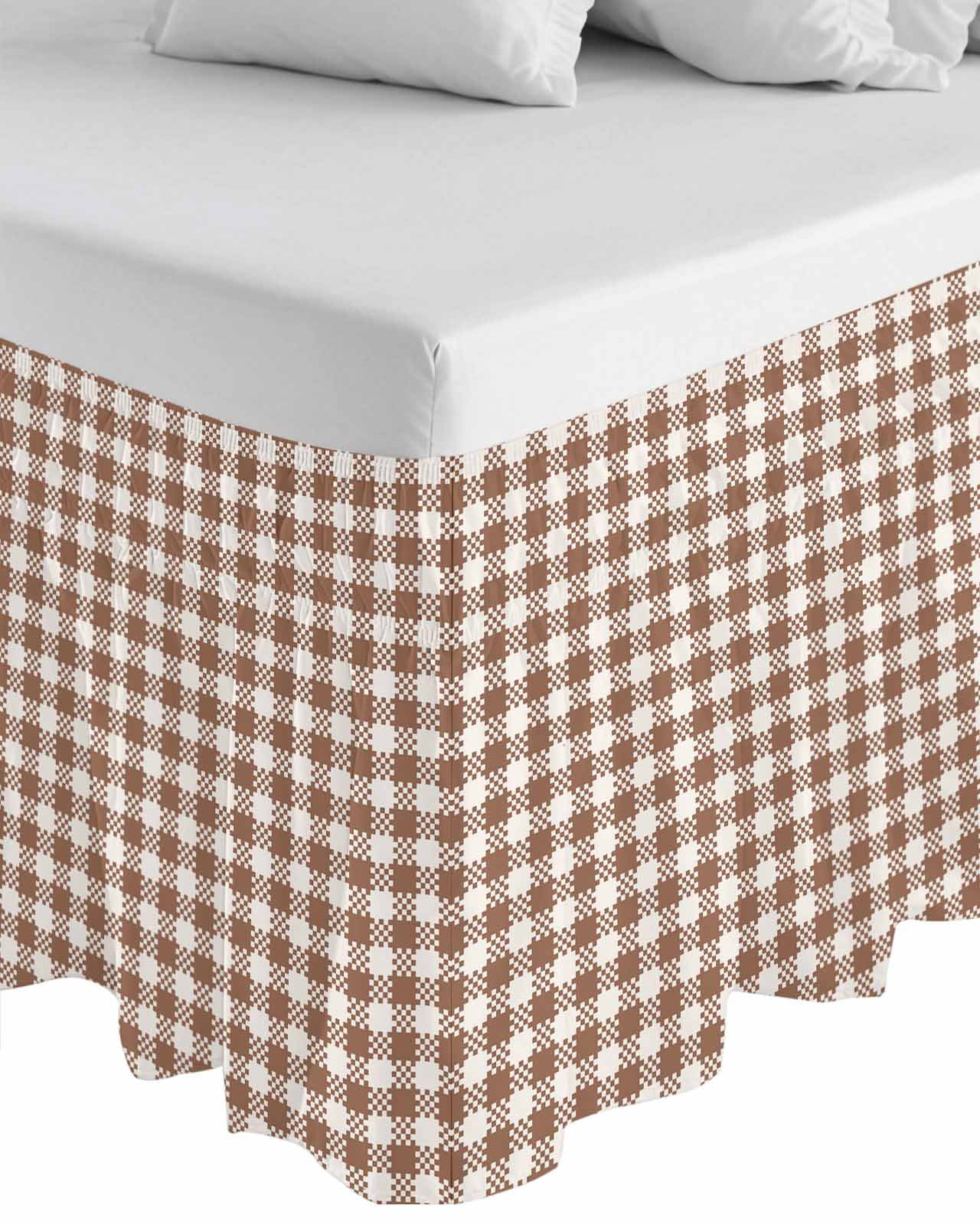 Autunm Brown Bed Skirt King Size 16&nbsp;Inch Drop, Lattice Wrap Around Dust Ruffle Bedskirts, Wrinkle & Fade Resistant Easy Fit Bedskirt with Adjustable Elastic