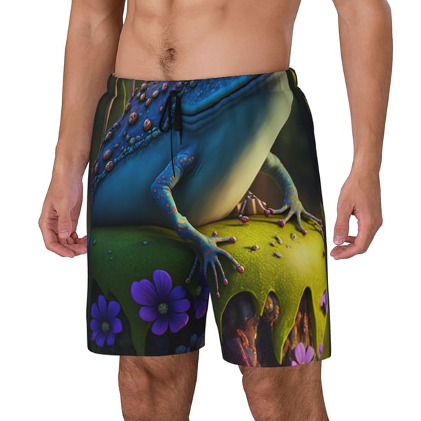 Fotbe Cute Blue Frog Traje de Baño para Hombre – Shorts de Natación de Secado Rápido con Forro y Bolsillos-3X-Large