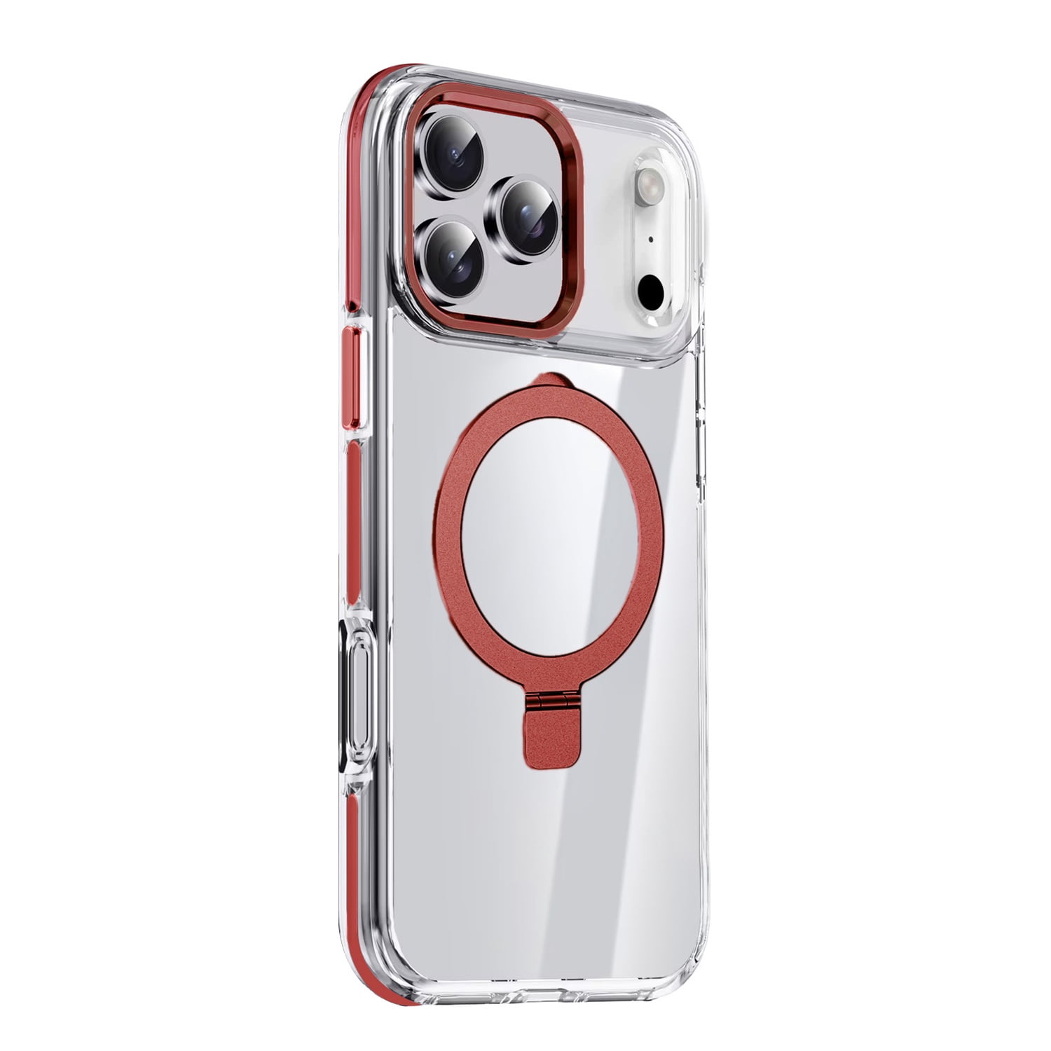 Transparent Shockproof Magnetic Kickstand Case for iPhone 17 Pro Max - Red