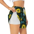 thumbnail image 3 of Lsque Sunflowers And Blue Flower Printed Women's Running Shorts with Liner Pockets,Elastic Quick Dry Workout Athletic Gym Yoga Shorts,Womens High Waist Shorts-Large, 3 of 9