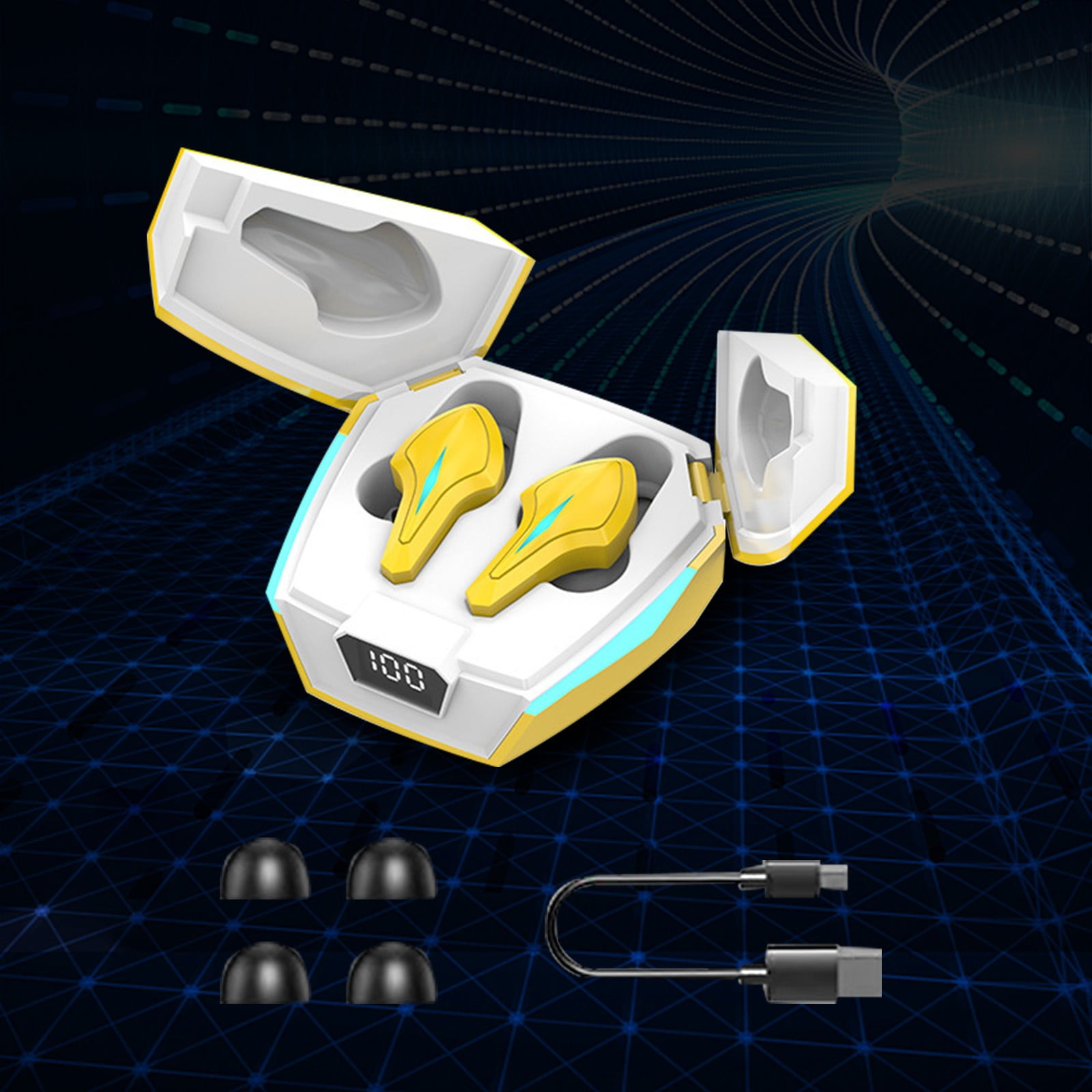 Go Air Pop True Wireless Bluetooth Earbuds & Charging Case - Black, Dual Connect, IPX4 Sweat Resistance, Bluetooth 5 Connection, 3 EQ Sound Settings Signature, Balanced, Bass Boost - Yellow