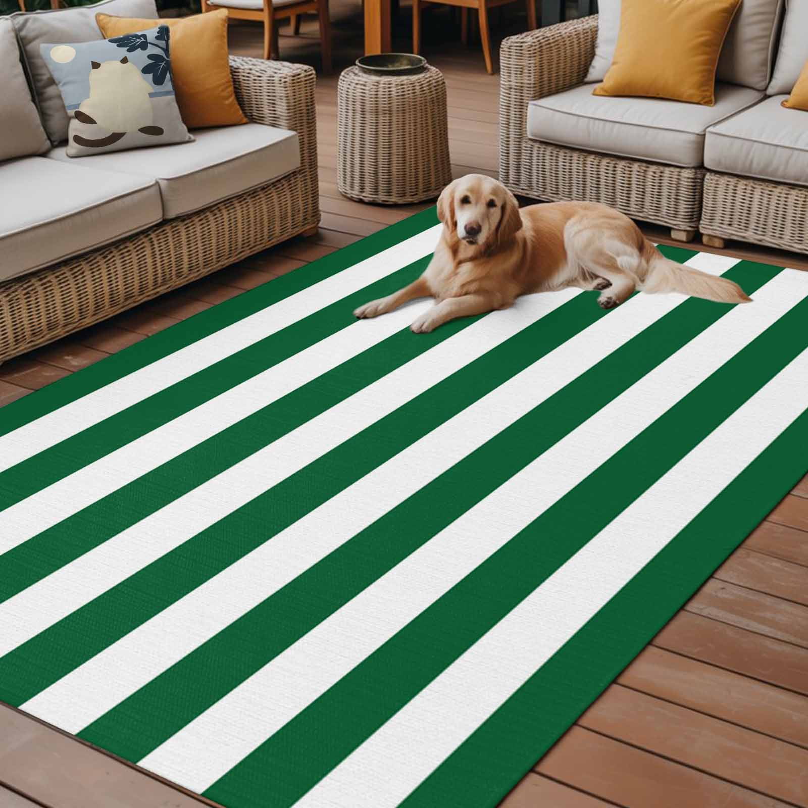 Outdoor Rug 4x6 ft Green White Striped Waterproof Outdoor Patio Rug Mat Non Slip Outside Area Rugs Carpet for RV,Camping,Porch,Deck,Pool,Balconybackyard,Minimalist Christmas