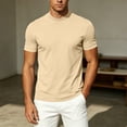 thumbnail image 5 of TKKCS Mens Mock Neck Short Sleeve T-Shirt- Lightweight Summer Casual Stretch Daily Wear Slim Fit Basic Tee Khaki Size L, 5 of 7