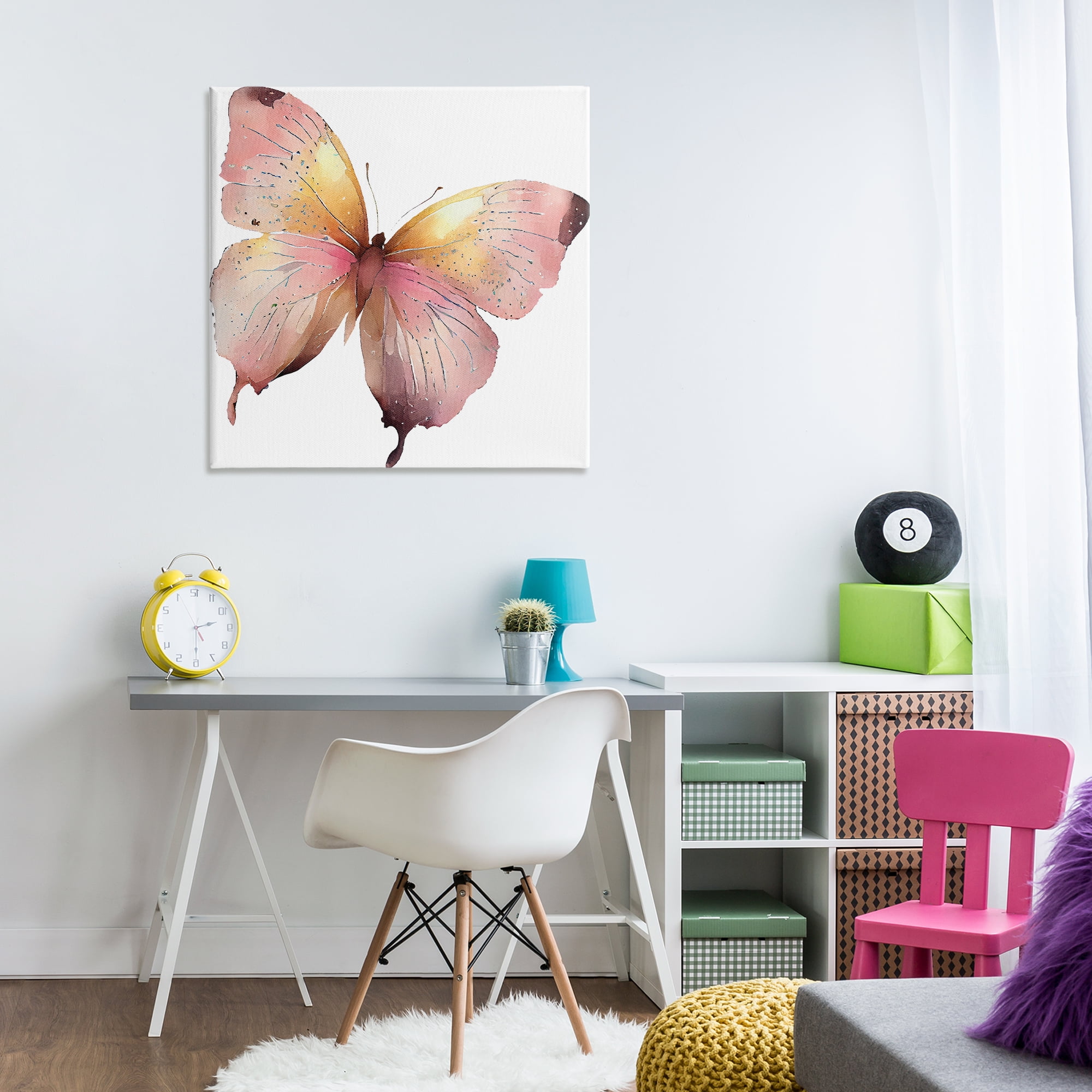 Stupell Industries Chic Pink Butterfly Animals Painting Wrapped Canvas Art Print Wall Art, 30 x 30