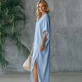 thumbnail image 6 of GUACER Womens Kaftan Maxi Dress Fashion Cotton Linen V Neck Boho Long Dress with Side Slit Loose Fit Beach Coverups, 6 of 6