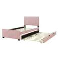 thumbnail image 3 of Twin Size Pink Velvet Upholstered Platform Bed with Trundle, No Box Spring Needed, Sturdy Plywood Frame, 80" L for Guest Room &amp; Sleepovers, 3 of 14