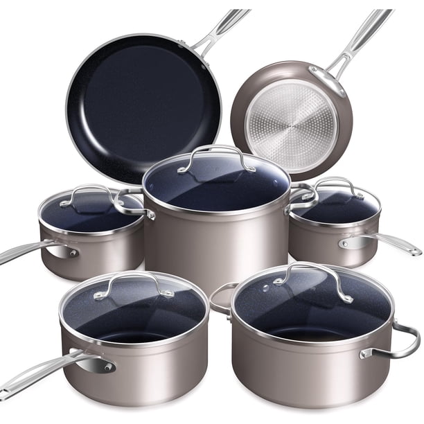 Nuwave Healthy Duralon Blue - Juego de utensilios de cocina antiadherentes de cerámica, con infusión de diamante, resistente a los arañazos, sin PFAS, apto para lavavajillas y horno, listo para inducc