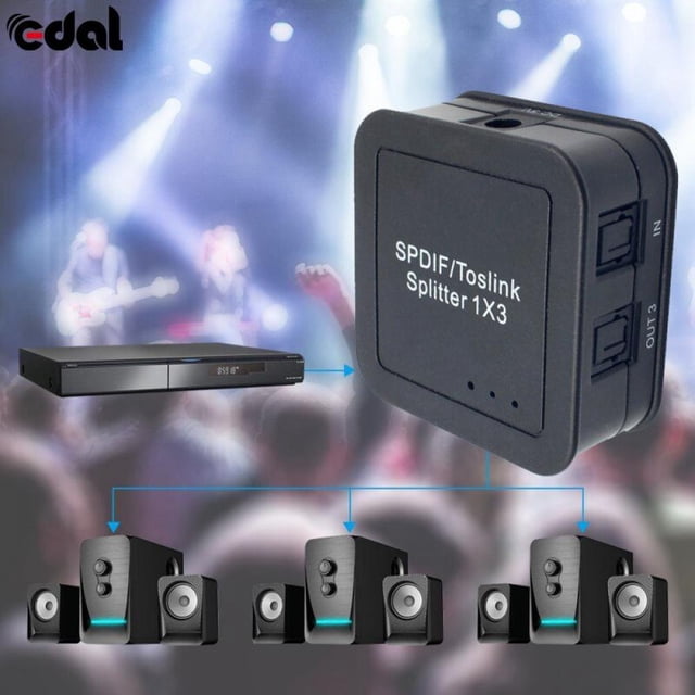 Portable Mini SPDIF TOSLINK Fiber Divider Digital Optical 1x3 1 Input 3 Output Audio Splitter Adapter US Plug Black