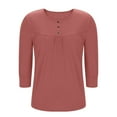 thumbnail image 3 of Lenpel Women's Tops 3/4 Length Sleeve Crew Neck Quarter Button Pleated T Shirts Dressy Casual Tees Loose Tunic Blouses(Pink,Small), 3 of 4