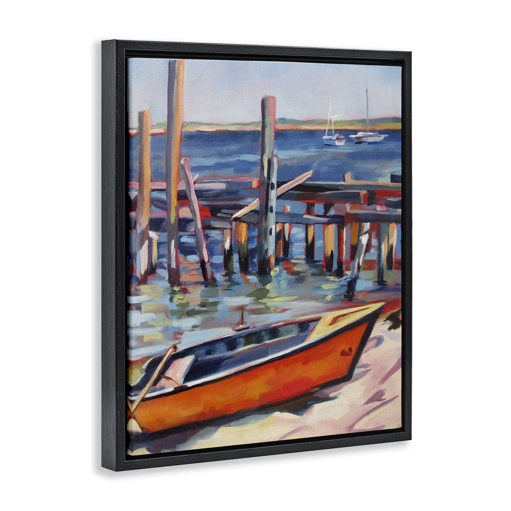 Stupell Industries Provincetown Harbor Boat Black Framed Floater Canvas Wall Art, design by Maxine Shore