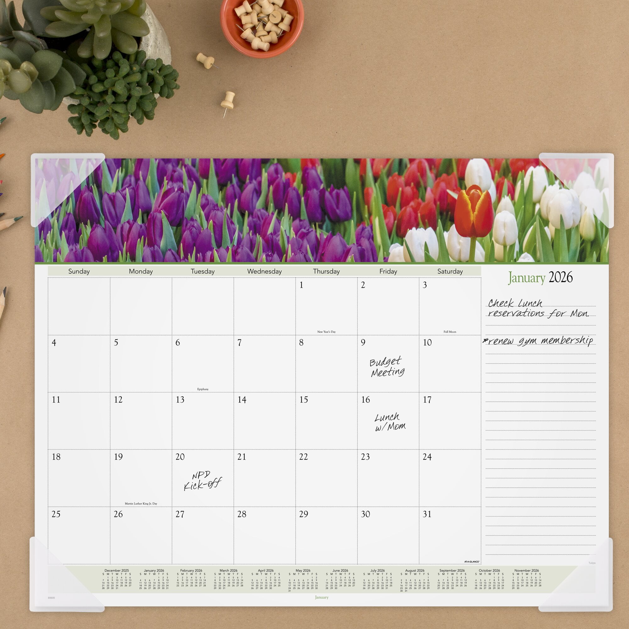 AT-A-GLANCE 2026 Panoramic Floral Monthly Desk Pad Standard 21 34 x 17 - Desk