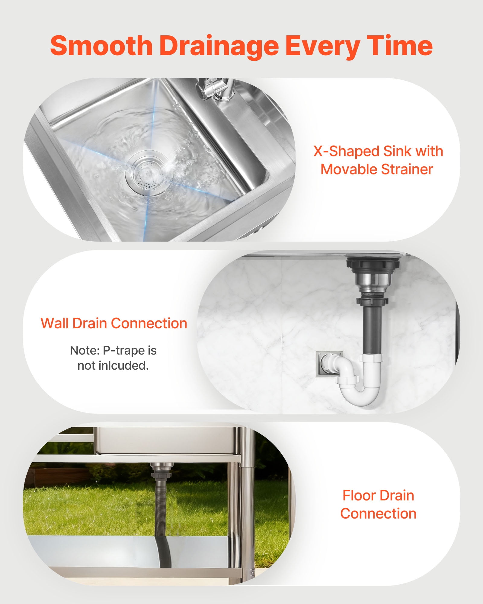 VEVOR Stainless Steel Utility Sink,Rolling Single Bowl Commercial Kitchen Sink with Wheels,Faucet and Hot & Cold Water Pipe,Utility Basin Workbench for Garage Restaurant Laundry 39.4 x 19.7 x 41.5 in