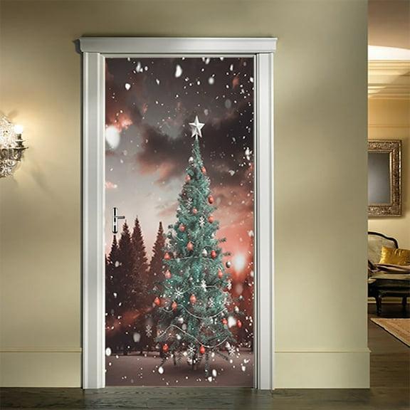 Christmas Tree Door Sticker Decoration Christmas Balls Front Door Wall Stickers Porch Sign for Indoor Outdoor Decorations Holiday Party Christmas Decor