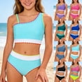 thumbnail image 2 of Baby Girl Swimsuit 6-9 Months Ruffle Hem Color Block Little Girls' Swimwear Stretchable Fabric 2 Piece Bathing Suit Strap Swimwear Swimsuits for, 2 of 3