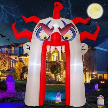 GOOSH Halloween Inflatable 12.8 FT Clown Archway with Ghost, Inflatable Halloween Arch with LED Lights, Outdoor Halloween Decorations Clearance Blow Up Halloween Arch for Halloween Holiday Party