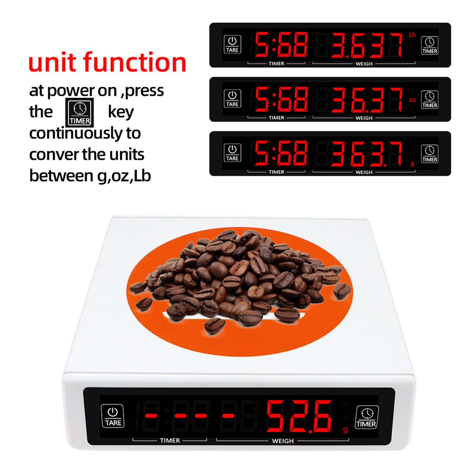Geemin Digital Coffee Scale with Timer High Precision Kitchen Scale 3kg/5kg for Home
