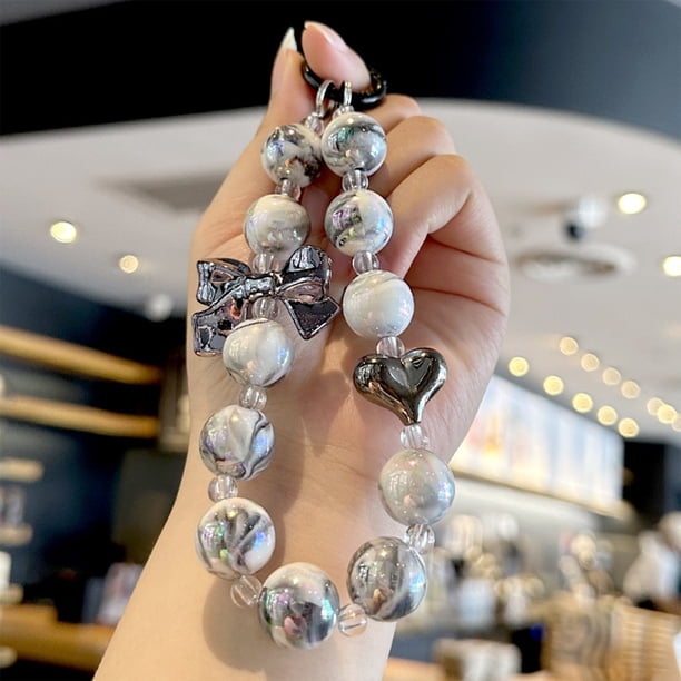 pstuiky Pulsera de cuentas acrílicas con colgante de llave y lazo para funda de teléfono cadena colgante joyería DIY cadena colgante de cuentas llavero con colgante