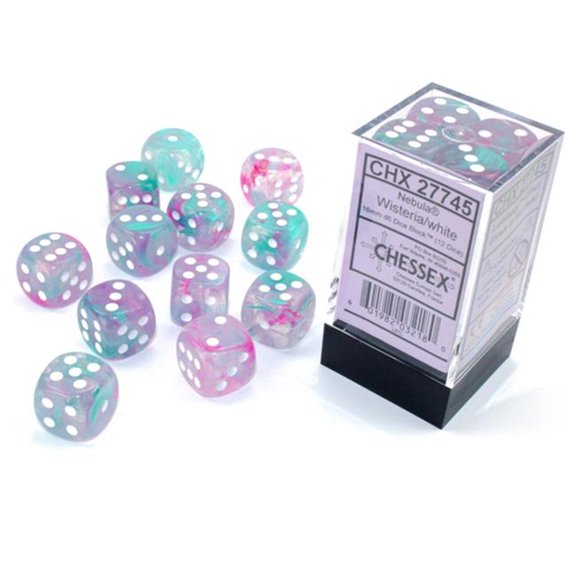 16 mm D6 Cube Luminary Nebula Dice, Wisteria White - 12 Per Pack