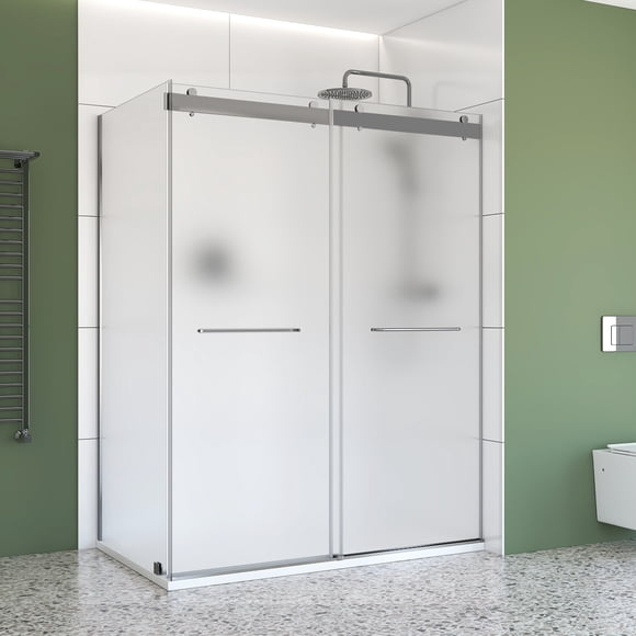 48" x 36" Chrome Corner Sliding Shower Kit – Frameless Double Bypass Doors with 6 mm Frosted Tempered Glass, Right‑Hand Installation & SMC Base
