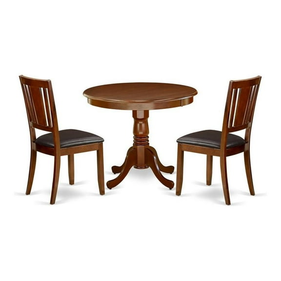 Pemberly Row Antique 3-piece Dining Set w/ Faux Leather Seat in Mahogany