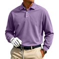 thumbnail image 2 of UDAUDU Men's Casual Polo Shirts Long Sleeve Basic Thermal Pullover Tops | Soft,Stretchy,Comfy,Classic Collar,Button Up,Solid,Relaxed Fit,Golf Polo Shirts Purple S, 2 of 5