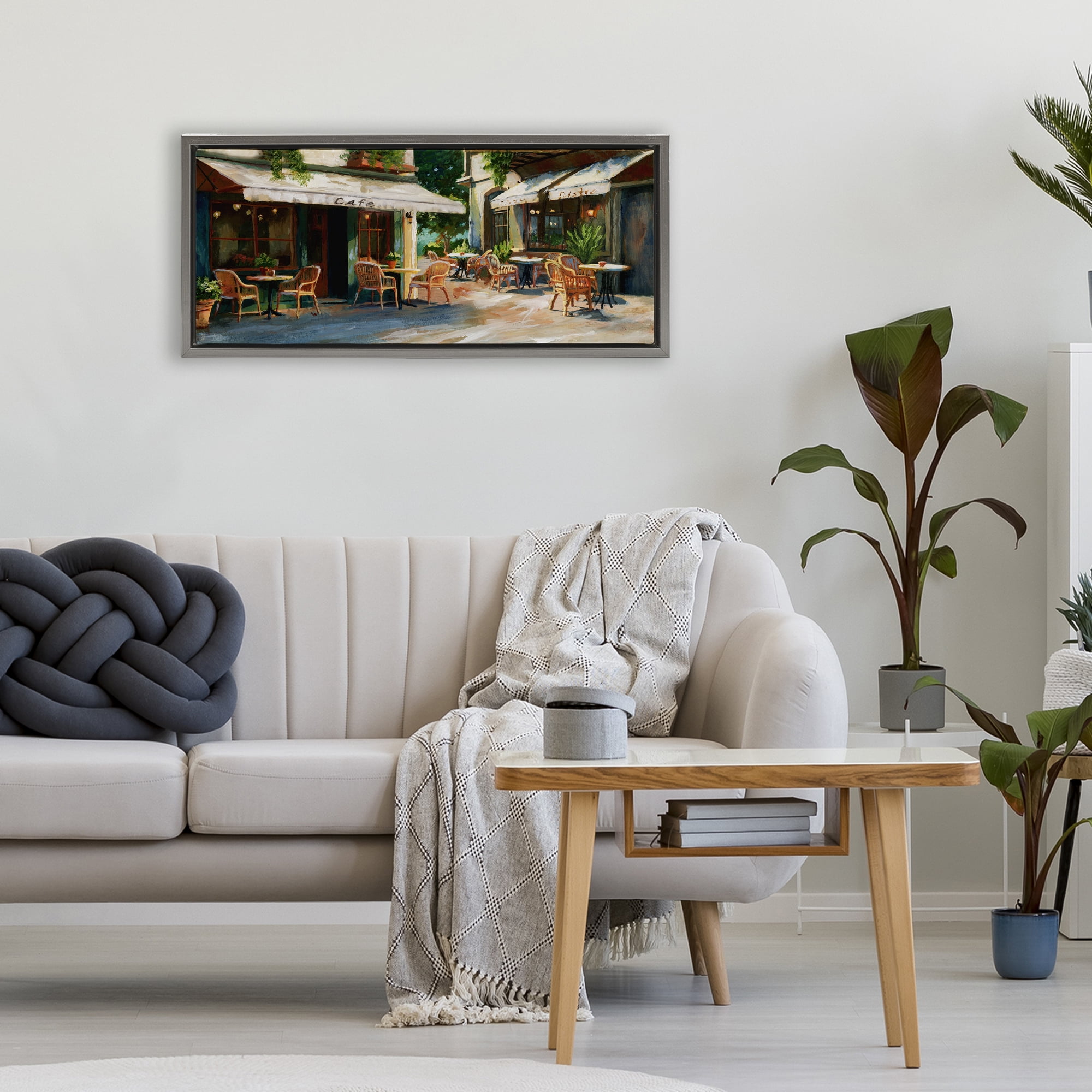 Stupell Industries Sunlit Outdoor Parisian Cafe Gray Framed Floater Canvas Wall Art, design by Nan