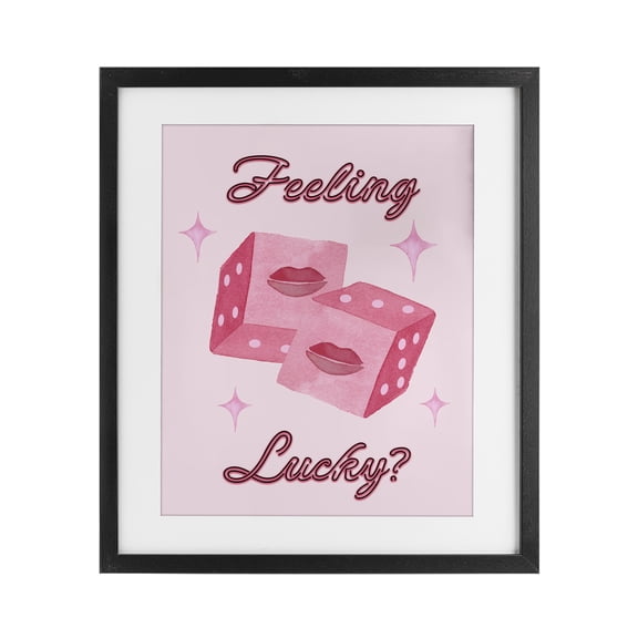 Feeling Lucky? Dice Black Framed Print Under Glass, design by Nina Jacobs
