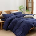 thumbnail image 4 of BESTOUCH Duvet Cover Set 100% Washed Cotton Linen Feel Super Soft Comfortable Chic Lightweight 3 Pcs Home Bedding Set Navy Blue King, 4 of 6