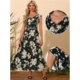 thumbnail image 2 of Unique Bargains Women's Floral Print Ruffle Sleeve Maxi Dress with Belt XS Black, 2 of 6