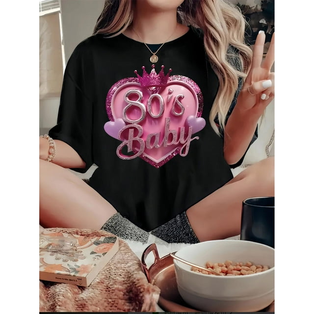 Camisetas con estampado para mujer, camisetas de manga corta de verano 2025, blusas casuales con cuello redondo para adolescentesWomen'S Fashion Crew Neck Short Sleeve T-Shirt, Casual Polyester Kni